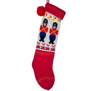 Vintage Soldiers Drummer Boy Knit Christmas Stocking with Red Pom Pom